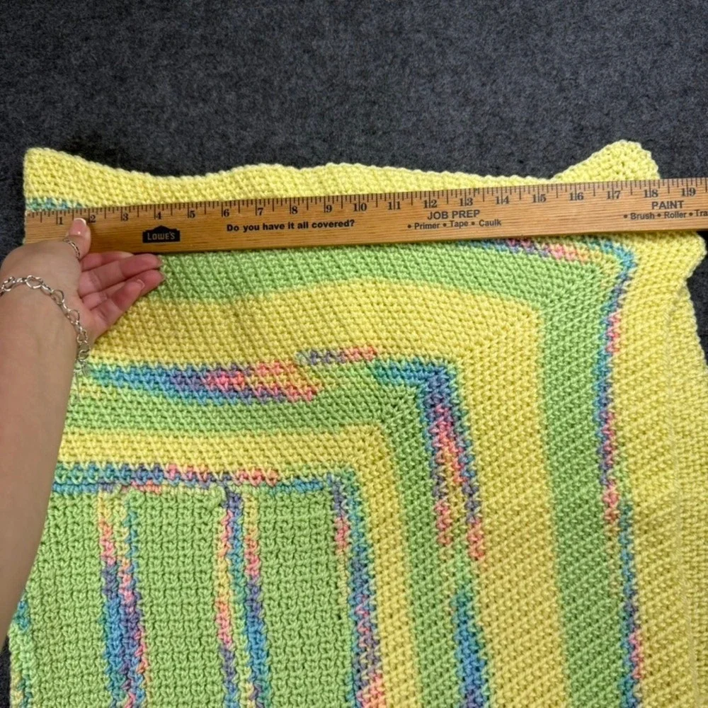 Handmade Crochet Baby Blanket Yellow Green Pastel Rainbow‎ Stripes 36x40